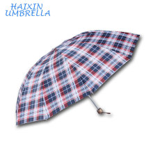 OEM / ODM Negócios Multi-uso Estilo Britânico Fácil Tomando Homens Grelha Malha Tecido de Impressão 3 Dobrável Clássico Grande Chuva Umbrella